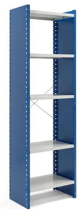 Policový kovový regál MIX, základná sekcia, 2100x600x600 mm, plný rám