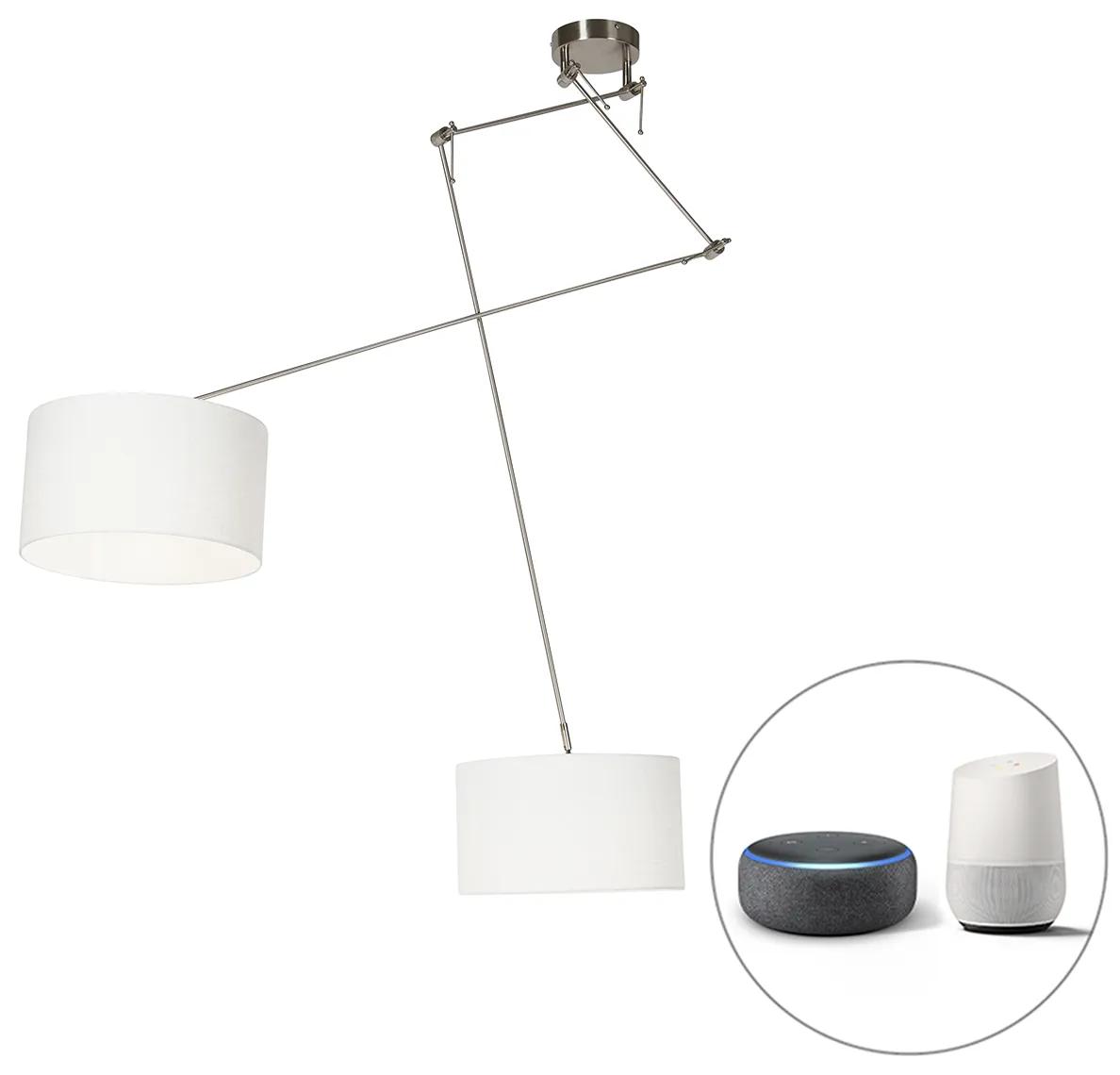 Inteligentné závesné svietidlo oceľ s tienidlom 35 cm biele vrátane 2 WiFi A60 - Blitz