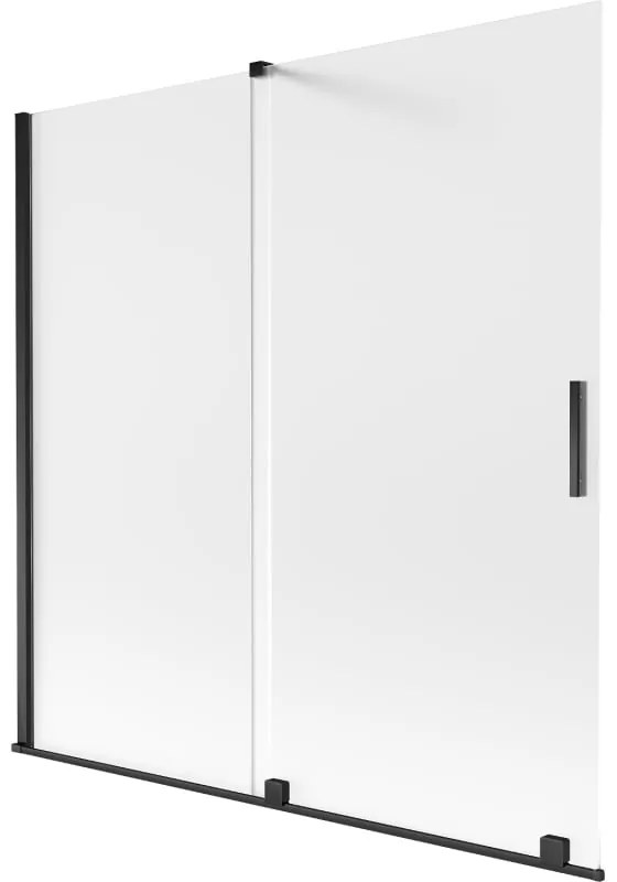 Mexen Velar, 2-krídlová posuvná vaňová zástena 160 x 150 cm, 8mm sklo námraza, čierna matná, 896-160-000-31-70