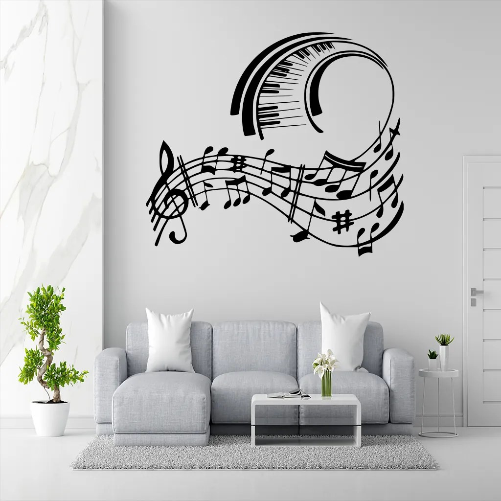 Veselá Stena Samolepka na stenu na stenu Skladba pre klavír Farba: černá, Veľkosť: 60 x 52 cm
