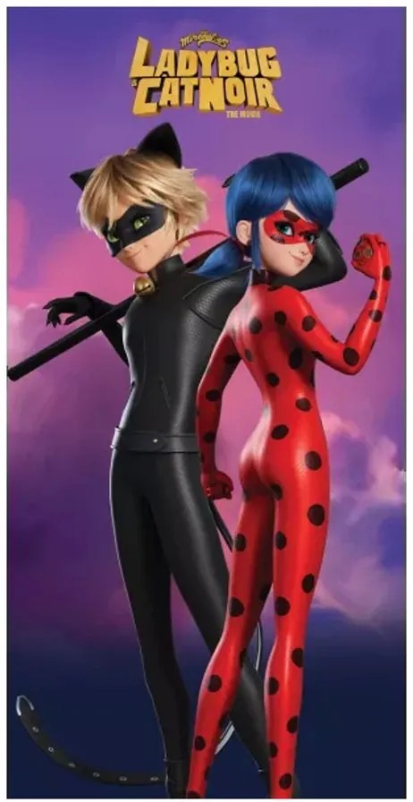 Dievčenská plážová osuška Čarovná lienka a Čierny kocúr vo filme - 100% bavlna - 70 x 140 cm