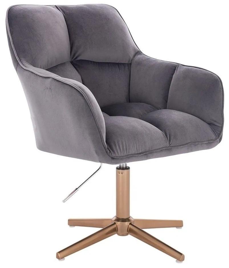 LuxuryForm DESIGN Kreslo AMALFI VELUR na zlatom kríži - tmavo šedé