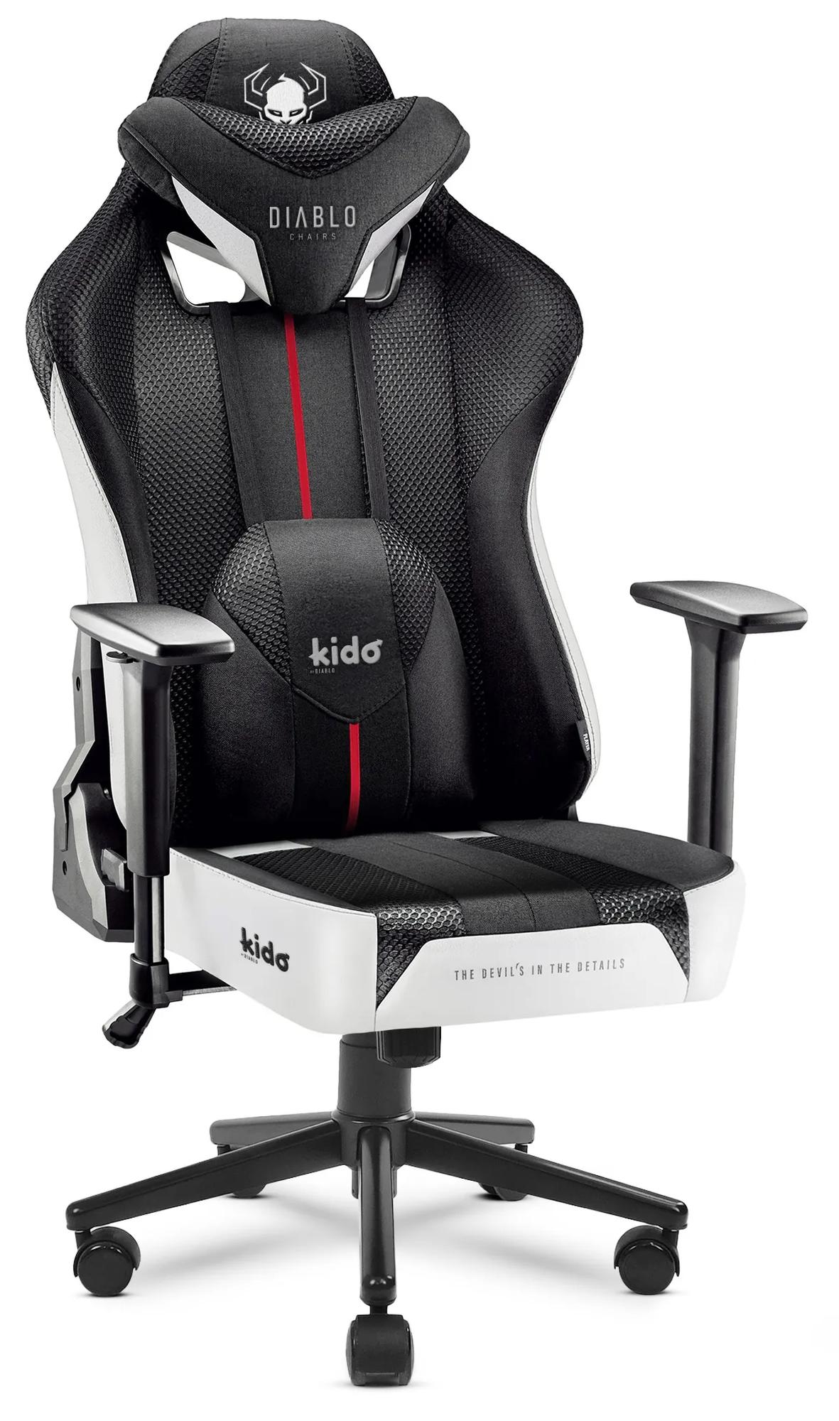 Detské látkové herné kreslo Kido by Diablo X-Player 2.0, bielo-čierne