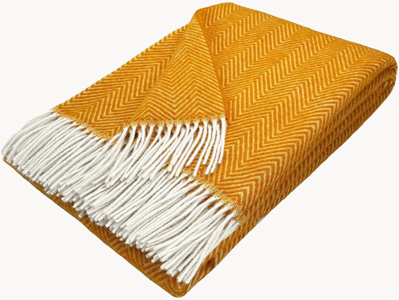 Vlnený pléd so vzorom rybej kosti a strapcami Tyrol