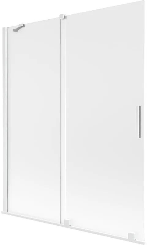 Mexen Velar, 2-krídlová posuvná vaňová zástena 140 x 150 cm, 8mm sklo námraza, biela matná, 896-140-000-31-20