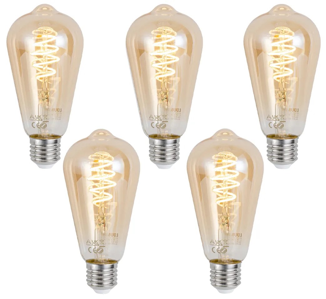 Sada 5 ks Inteligentná stmievateľná LED žiarovka E27 ST64 Jantárová 4,9 W 320 lm 2500 K