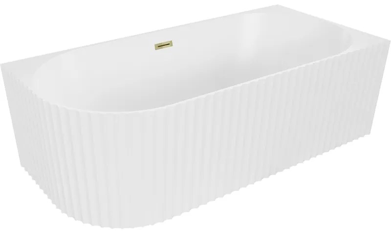 Mexen Gia, voľne stojaca rohová vaňa, drážkovaná, pravá, 170 x 80 cm, biela matná, zlatý lesklý prepad, 52701708001P-50