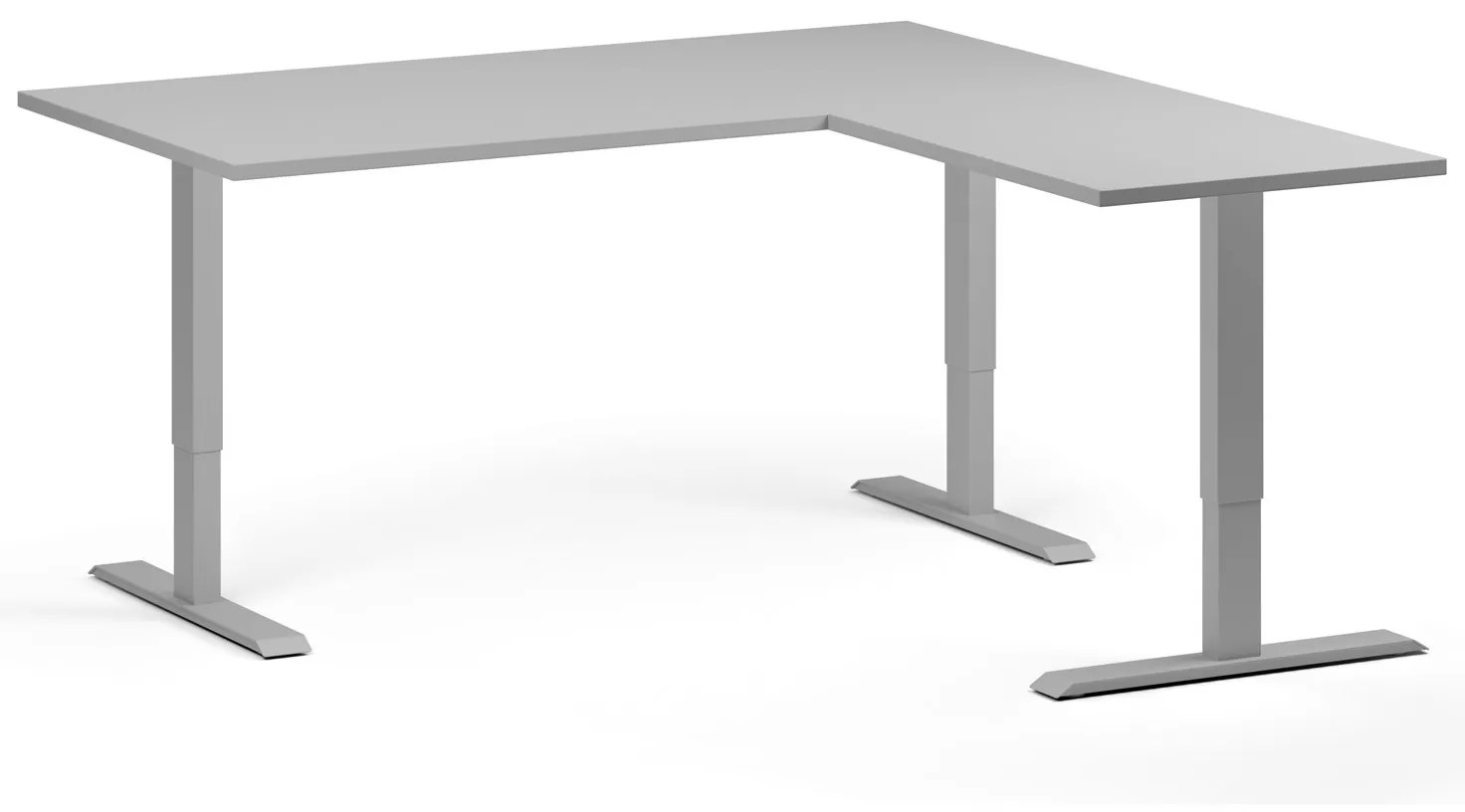 Výškovo nastaviteľný stôl, 160x160 cm, 3 motory, L/P, sivá podnož, sivá