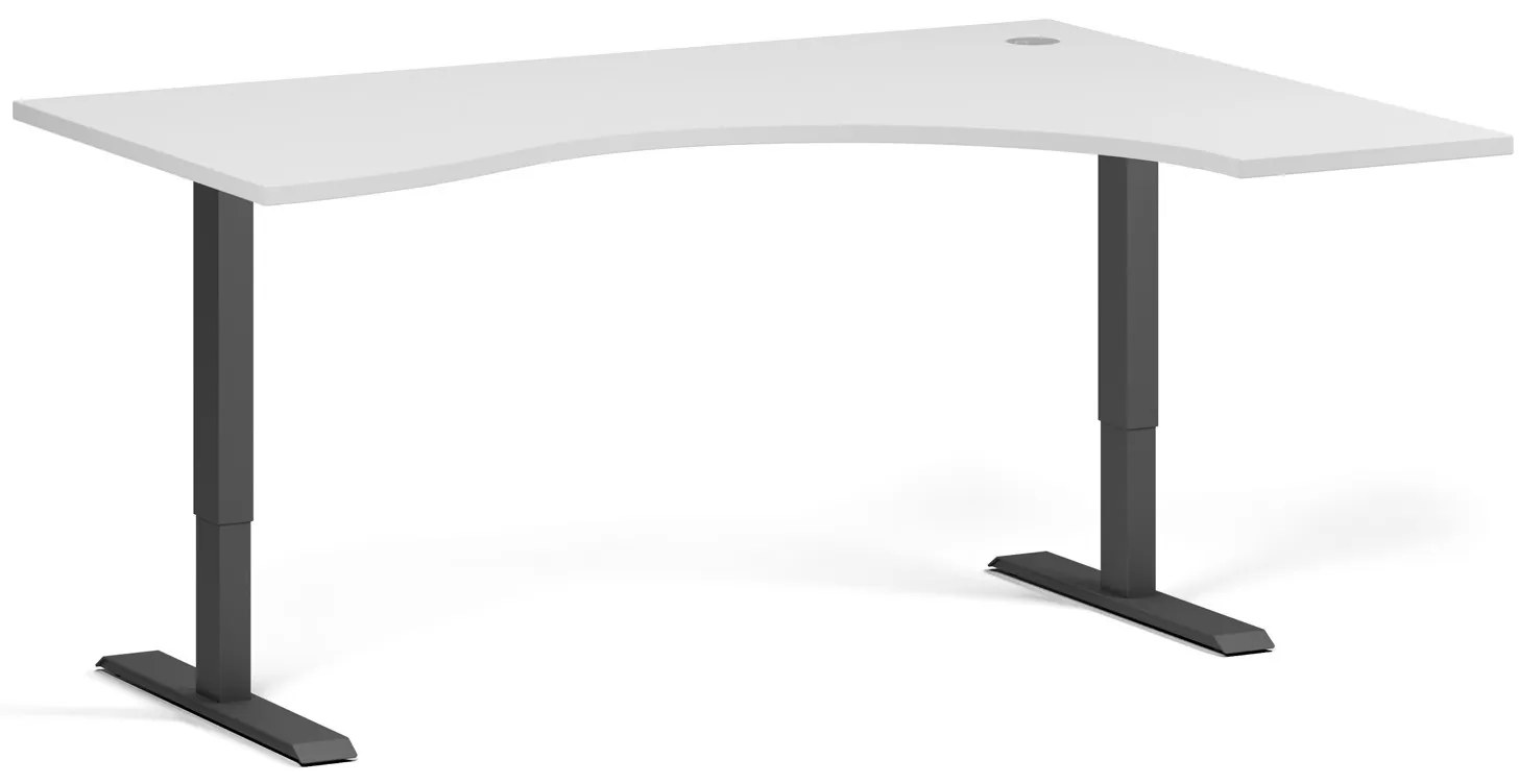 Ergonomický výškovo nastaviteľný stôl, 160x120 cm, 2 motory, L/P, čierna podnož, biela