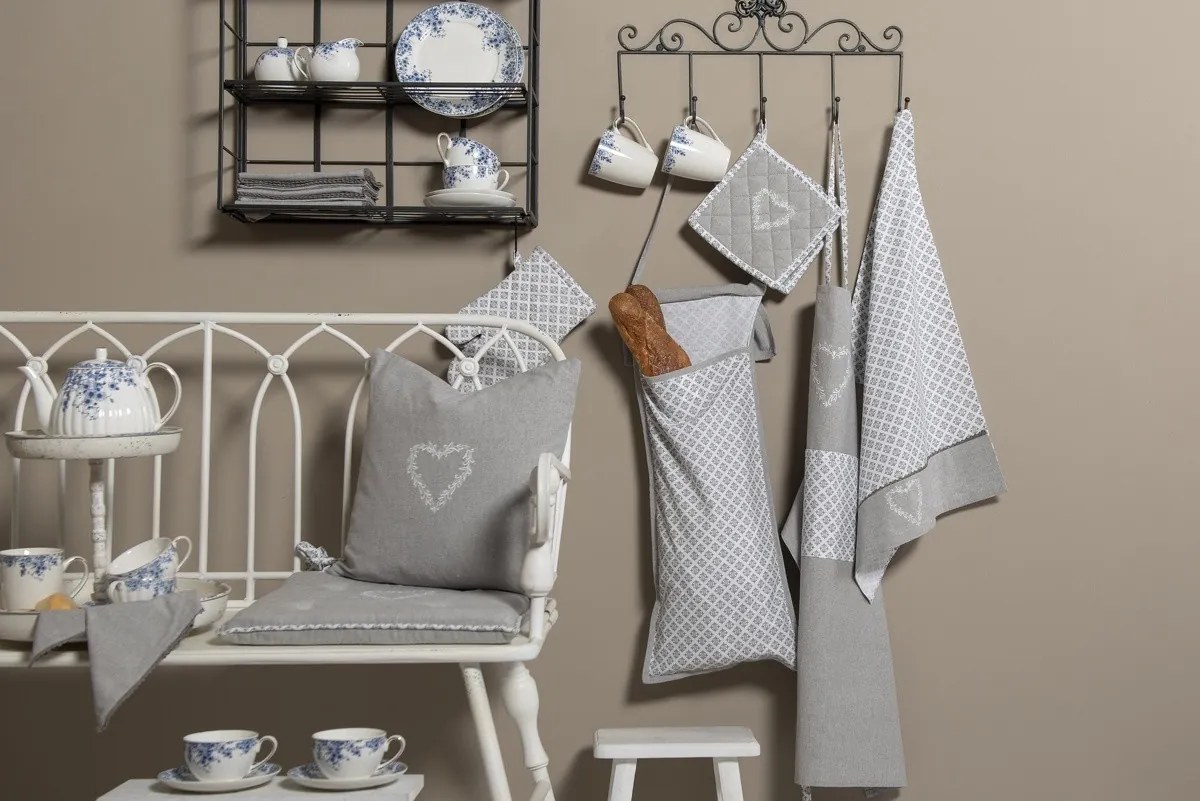 Šedý bavlnený závesný vreckár so srdiečkom Lovely Heart - 28*1*68 cm