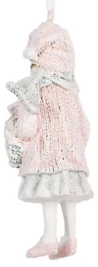 Ružová závesná dekorácia dievčatko vo svetríku držiacom venček - 5*4*11 cm