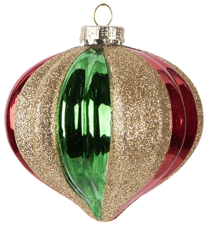 Červenozelená zlatá sklenená ozdoba banka - Ø 10*10 cm