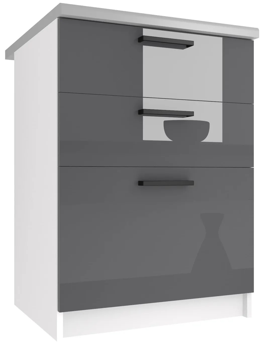 Kuchynská skrinka Belini spodná so zásuvkami 60 cm šedý lesk s pracovnou doskou INF SDSZ60/0/WT/S/0/B1