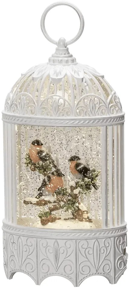 LED svetelná dekorácia lampáš s vtáčikmi, napájanie: batériové/sieťové, teplá biela, výška: 25 cm