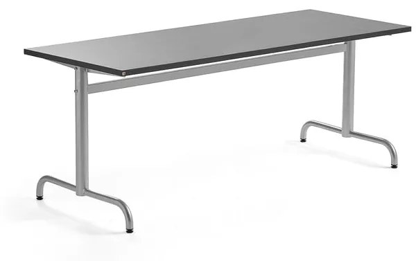Stôl PLURAL, 1800x700x720 mm, linoleum - tmavošedá, strieborná