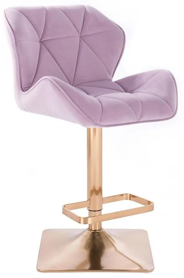 LuxuryForm DESIGN Barová stolička MILANO VELUR na zlatej hranatej podstave - levanduľa