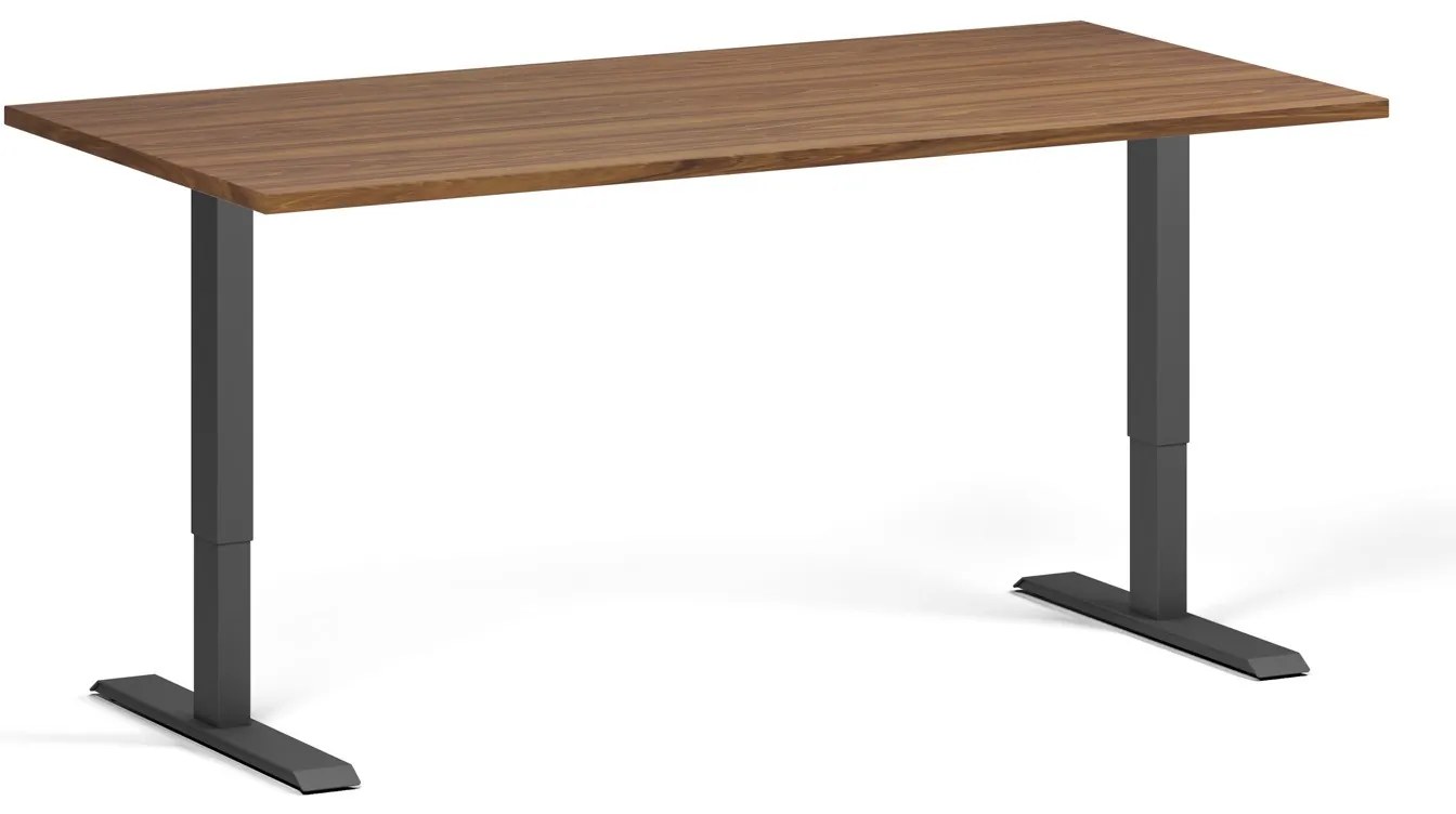Výškovo nastaviteľný stôl, 160x80 cm, 1 motor, čierna podnož, orech