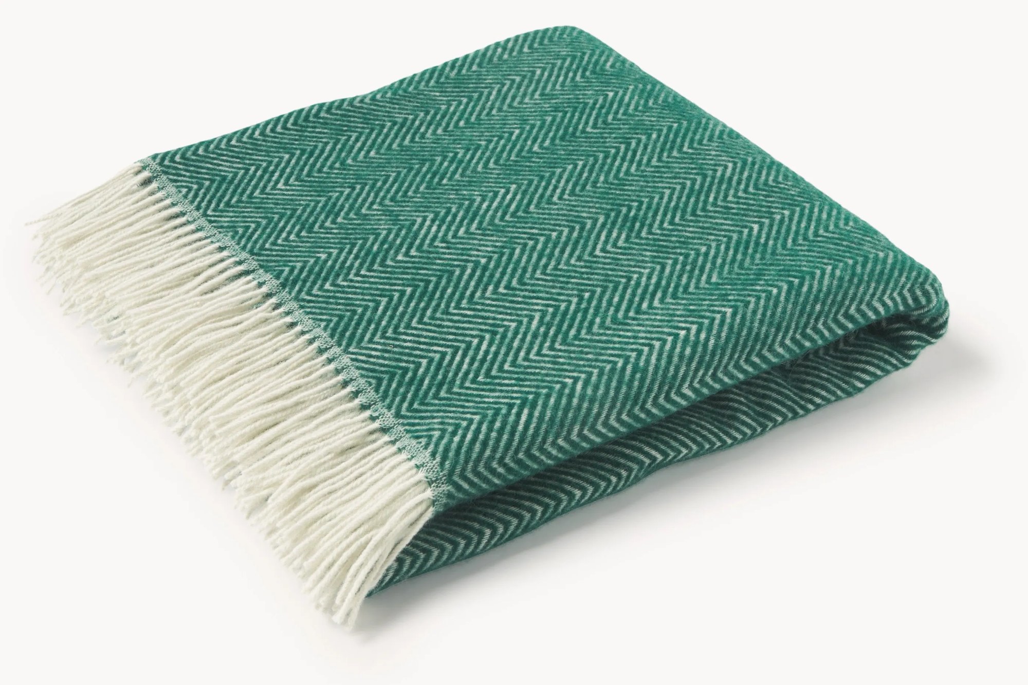 Vlnená prehoz so vzorom rybej kosti a strapcami Tyrol