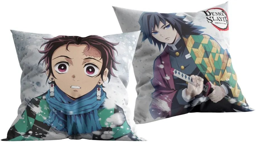 Obojstranný vankúš Demon Slayer: Kimetsu no Yaiba - Zabijak démonov - motív Tandžiró a Tomioka - 40 x 40 cm