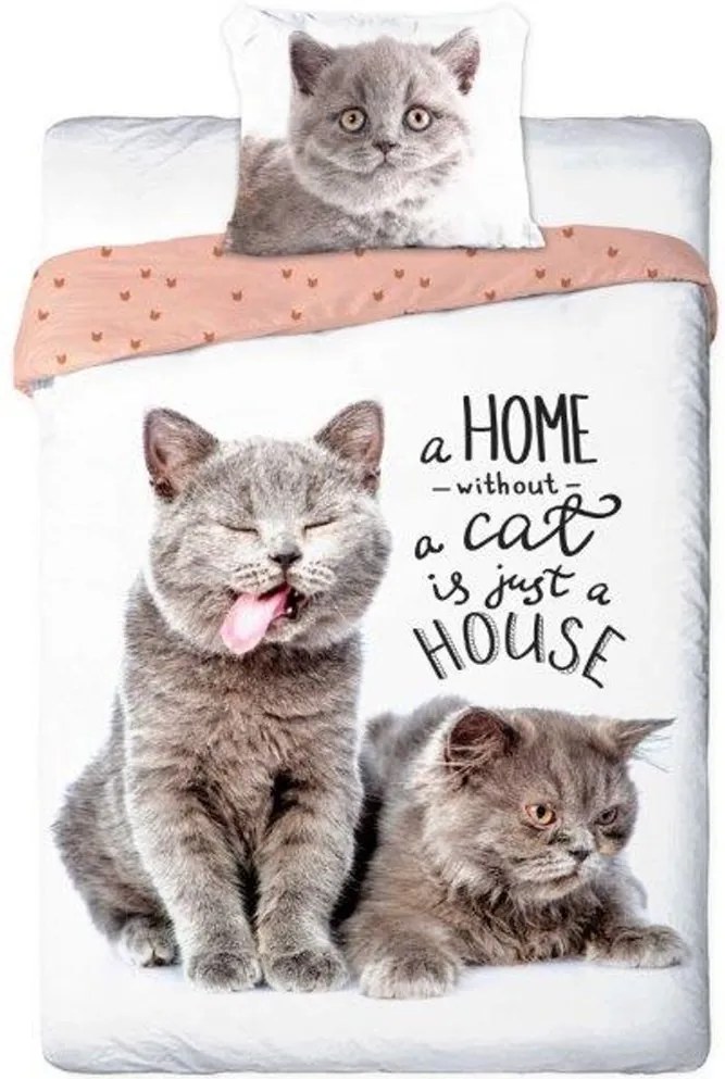 Bavlněné ložní povlečení kočky British Shorthair - 100% bavlna - 70 x 90 cm + 140 x 200 cm
