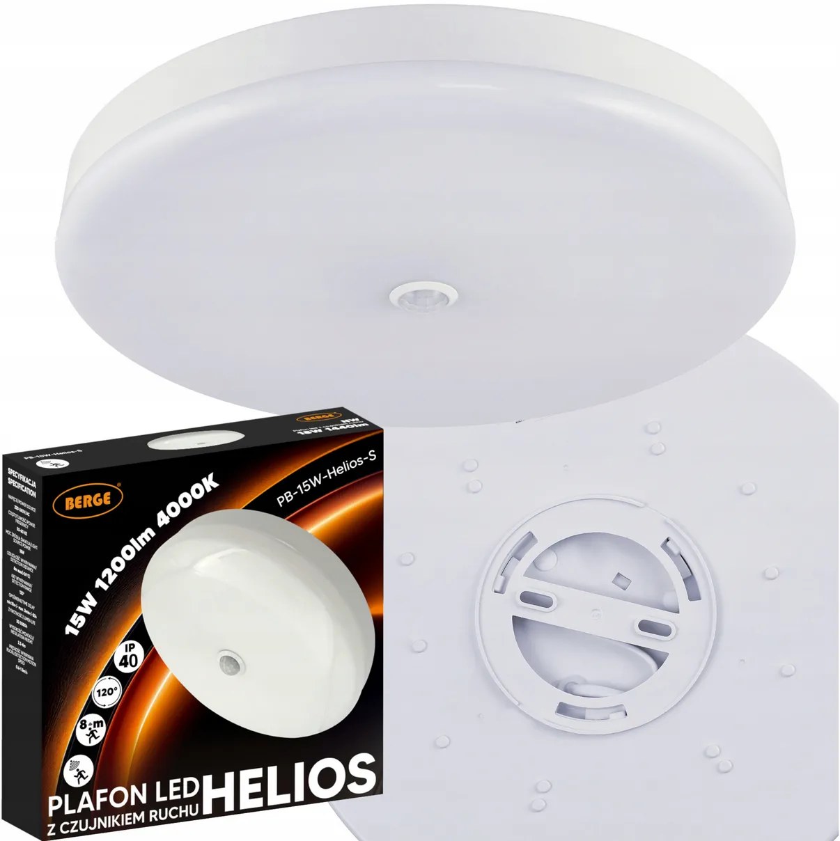 BERGE LED stropné svietidlo s pohybovým a súmrakovým senzorom 15W - IP40 - neutrálna farba