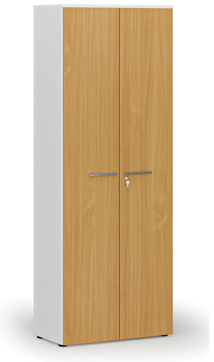 Kancelárska skriňa s dverami PRIMO WHITE, 800 x 420 x 2128 mm, biela/buk