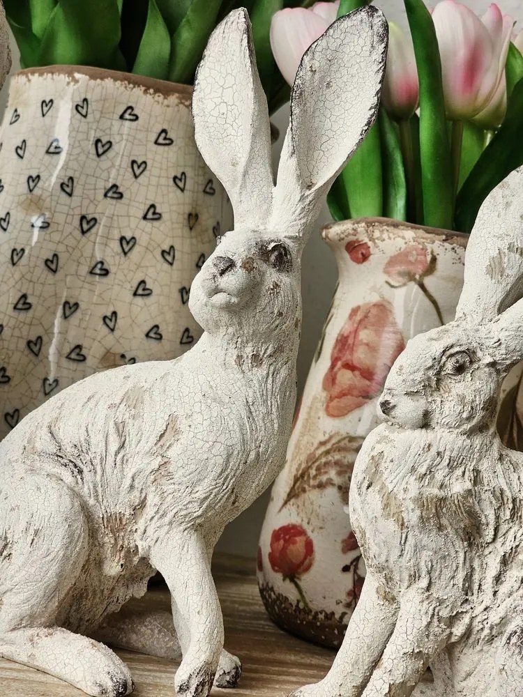 Dekorácia béžový antik zajac s patinou - 15*10*26 cm