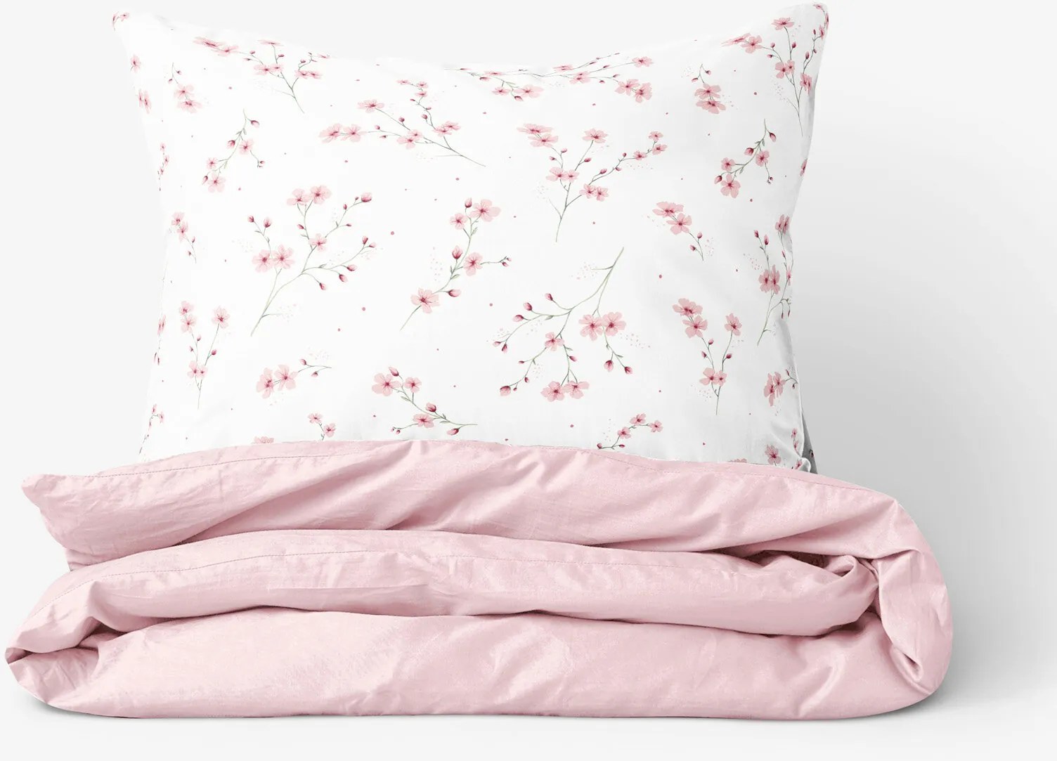 Goldea bavlnené posteľné obliečky duo - kvitnúce sakury s púdrovo ružovou 140 x 200 a 70 x 90 cm