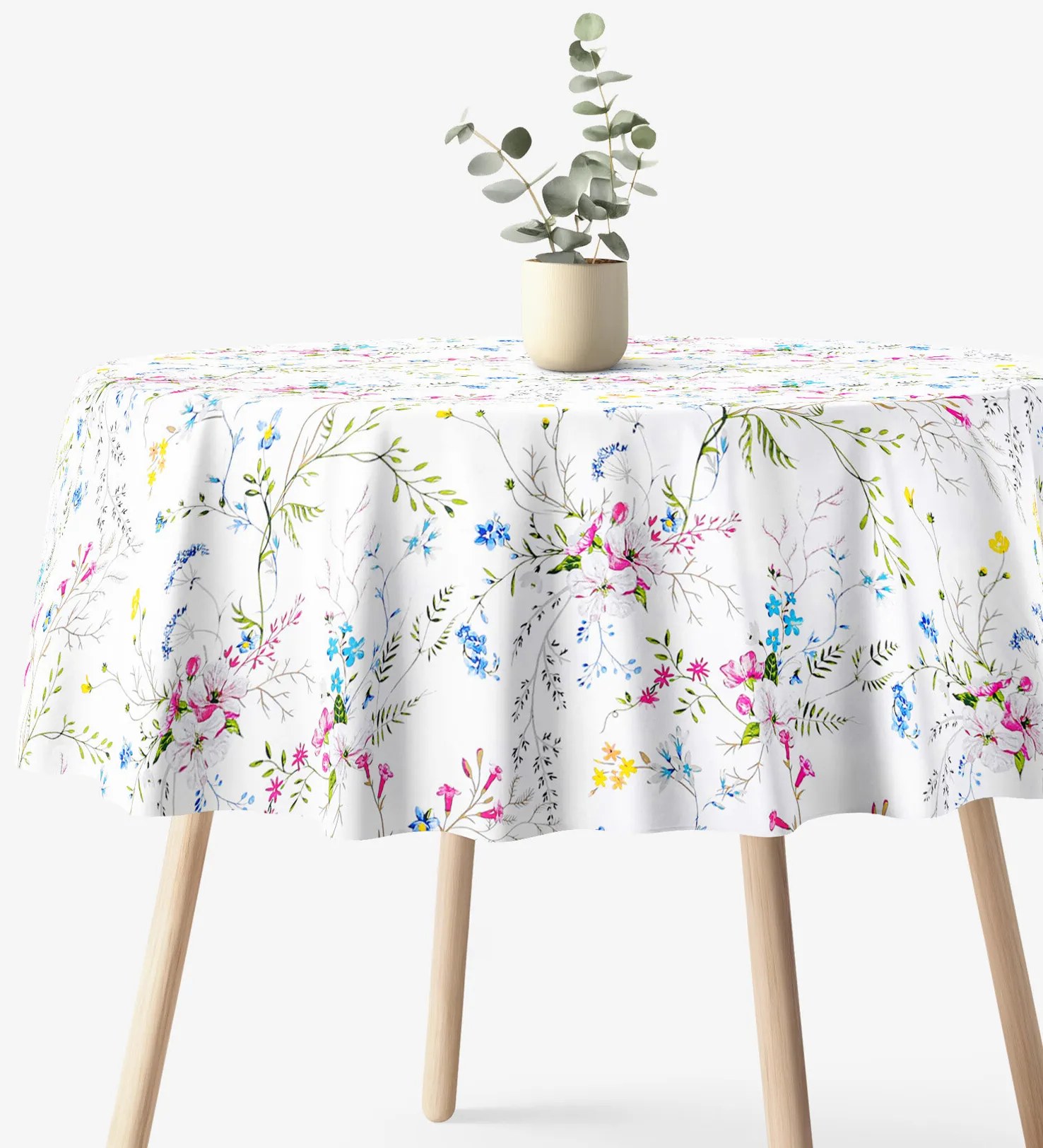 Goldea okrúhly obrus 100% bavlnené plátno - maľované lúčne kvety Ø 140 cm