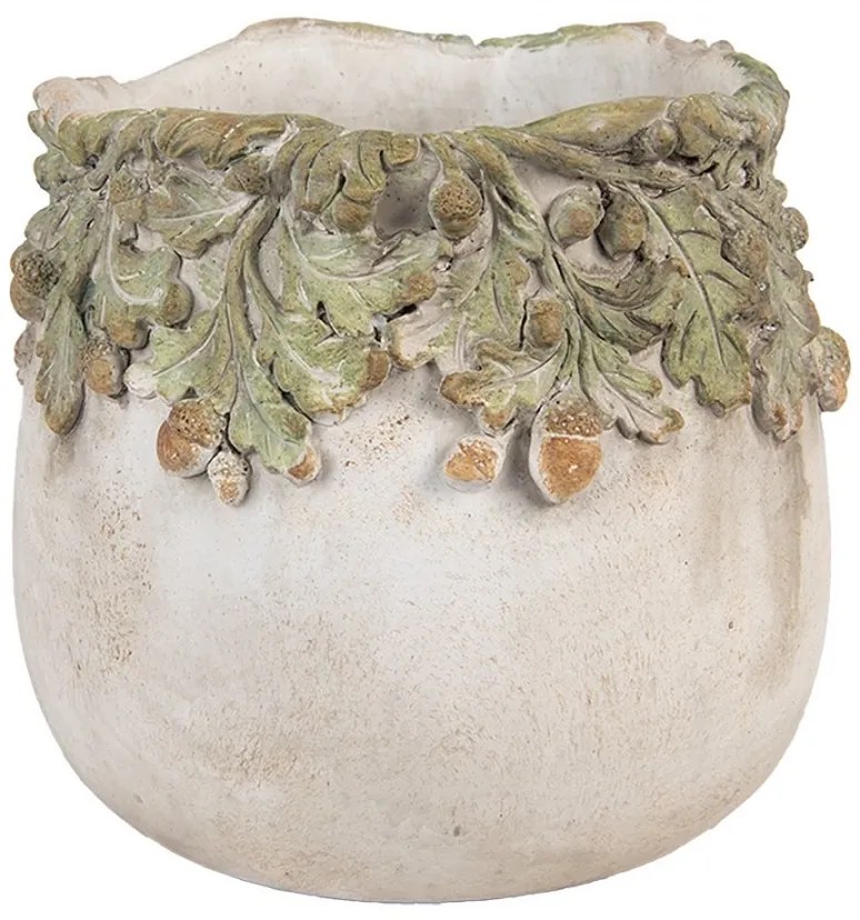 Cementový kvetináč s dubovými listami a žaluďmi Acornia - Ø 19*17 cm