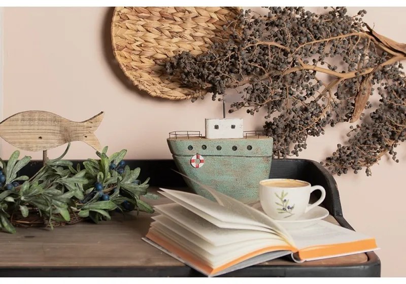 Hnedá antik drevená dekorácia ryba na podstavci - 20*8*20 cm