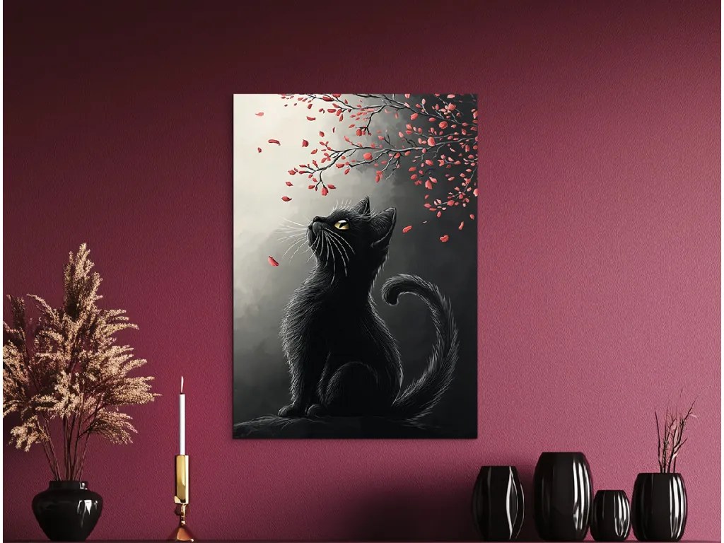 drevko | Obraz Mačka pod červeným kríkom