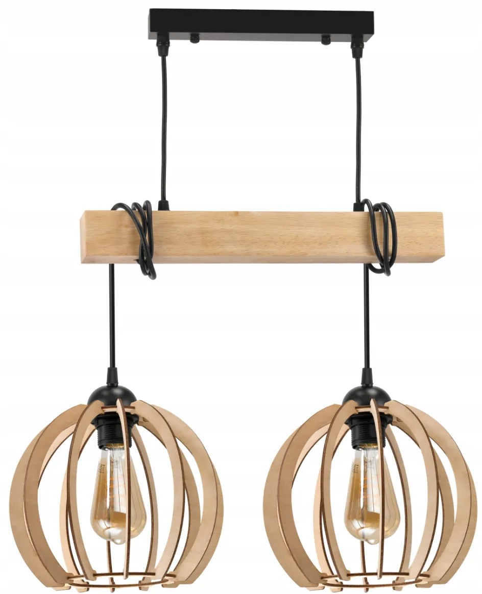 BERGE LED závesné stropné svietidlo drevený trám 2xE27 Luster Rare Ball