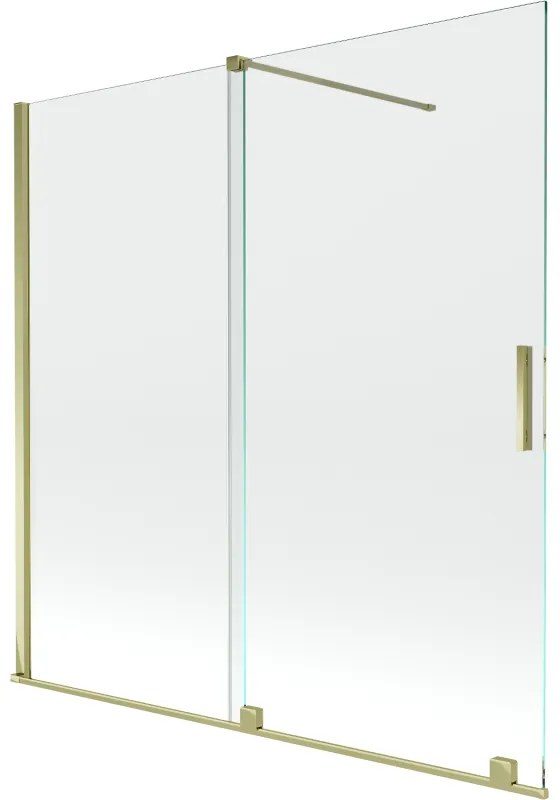 Mexen Velar, 2-krídlová posuvná vaňová zástena 160 x 150 cm, 8mm číre sklo, zlatý lesklý profil, 896-160-000-01-50
