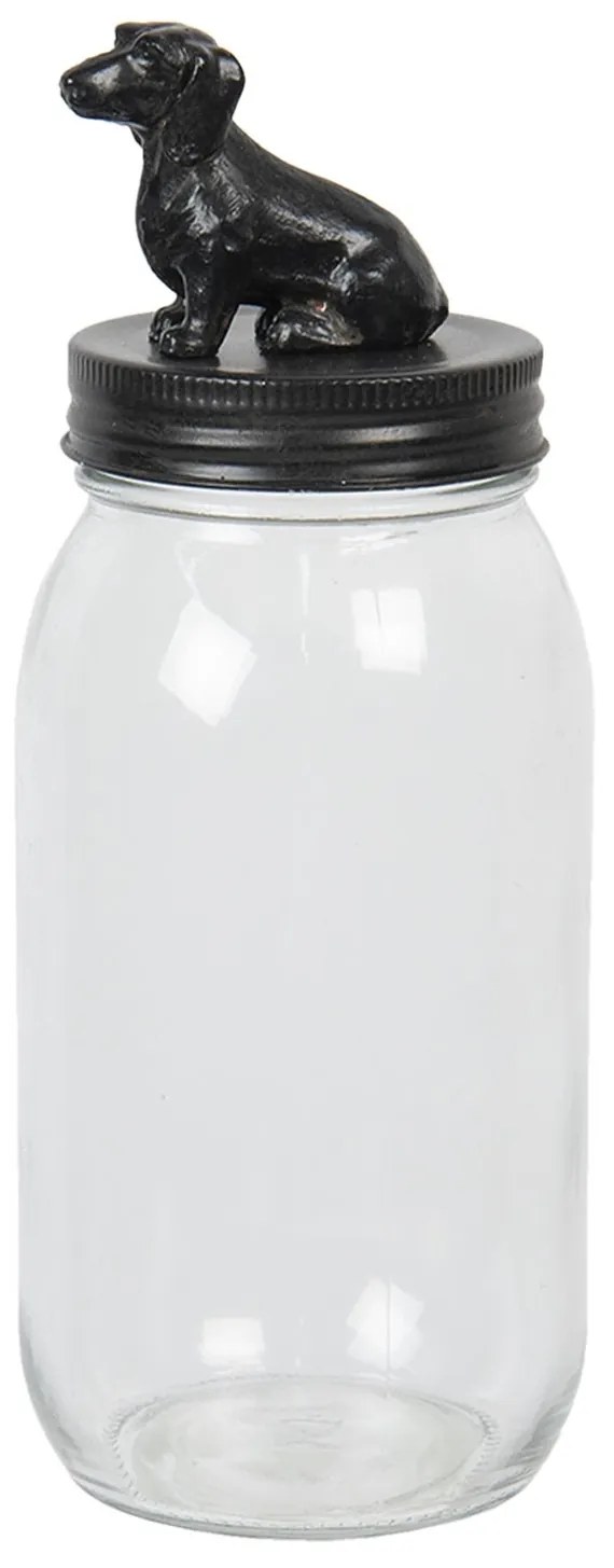 Sklenená skladovacie dóza s jazvečíkom na viečku - Ø 8 * 22 cm