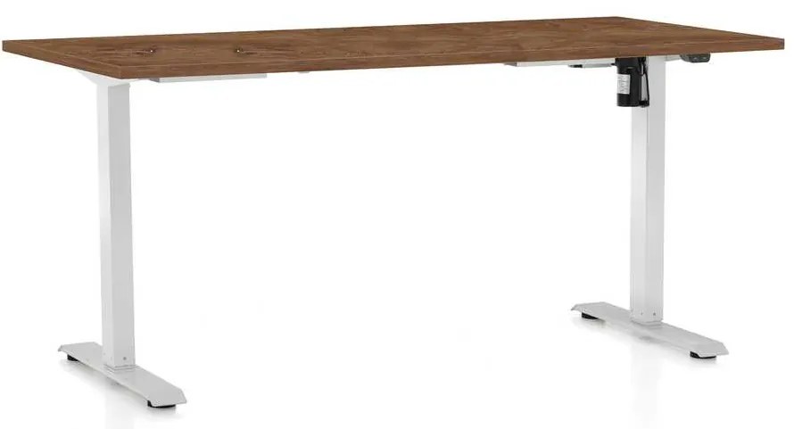 Výškovo nastaviteľný stôl OfficeTech A, 160 x 80 cm, biela podnož, dub silverjack