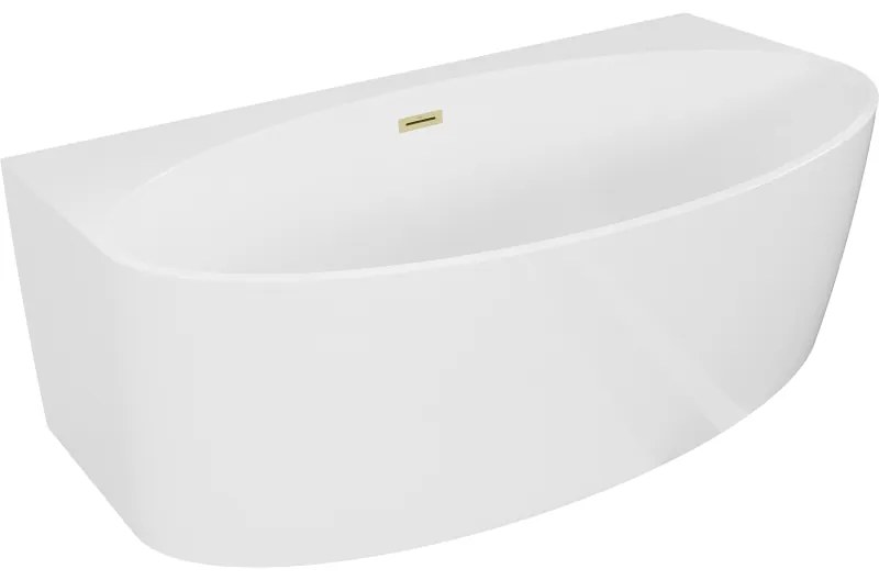 Mexen Bruna, voľne stojaca vaňa ku stene 150 x 82 cm, biela lesklá, zlatý matný prepad, 52731508200-55