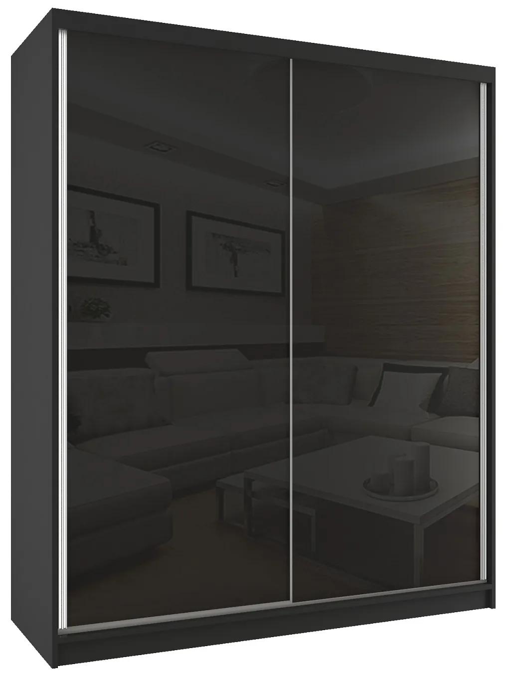 Šatníková skriňa 158 cm Belini čierny mat / čierny lesk s posuvnými dverami BM SZP3/2/B/W/B/HI