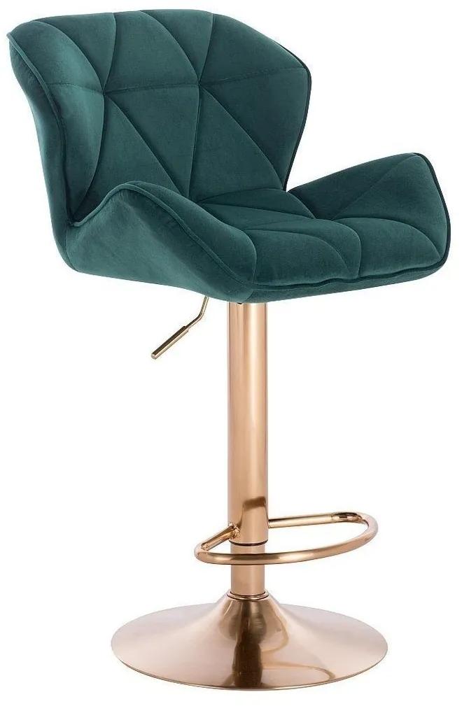 LuxuryForm DESIGN Barová stolička MILANO VELUR na zlatom tanieri - zelená