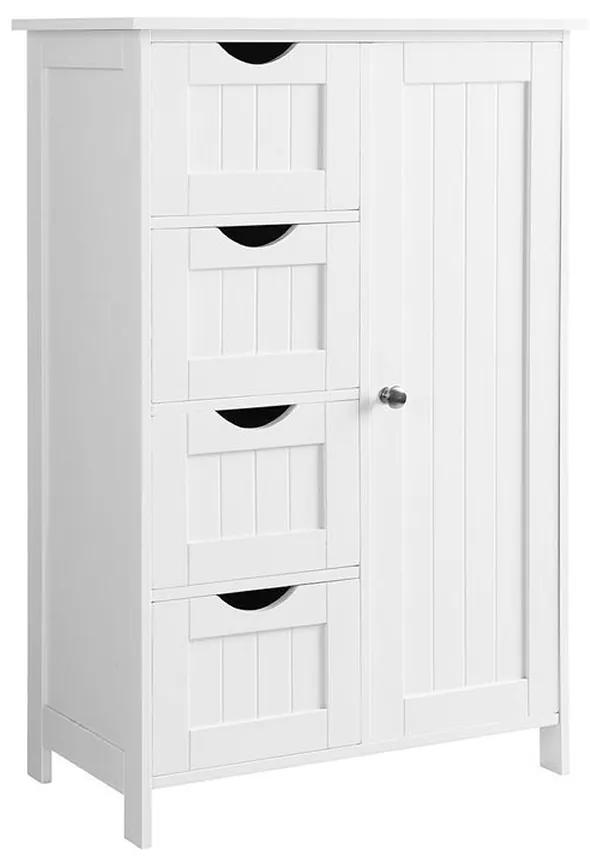 Vasagle Skrinka do kúpeľne so 4 zásuvkami a policou PAULA, 55x30x81cm, biela