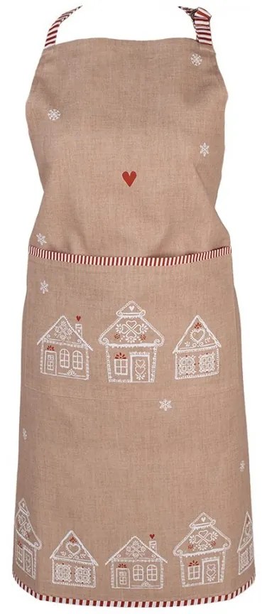 Hnedá kuchynská zástera s perníkovými chalúpkami Gingerbread Bliss - 70*85cm