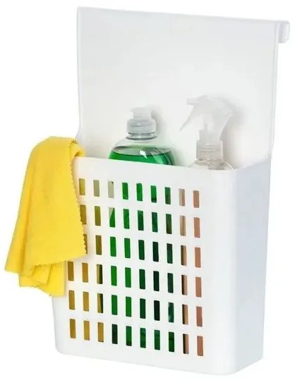 Závesný košík, organizér na čistiace prostriedky, biely, KRISTY-GONDOL, 36x24cm - mliečny