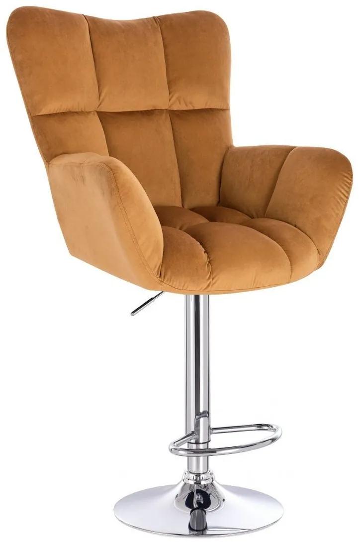 LuxuryForm DESIGN Barové kreslo AURORA VELUR na striebornom tanieri - medové