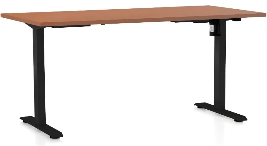 Výškovo nastaviteľný stôl OfficeTech A, 160 x 80 cm, čierna podnož, čerešňa