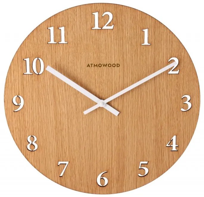 ATMOWOOD dubové numerické hodiny 34 cm - biele ručičky