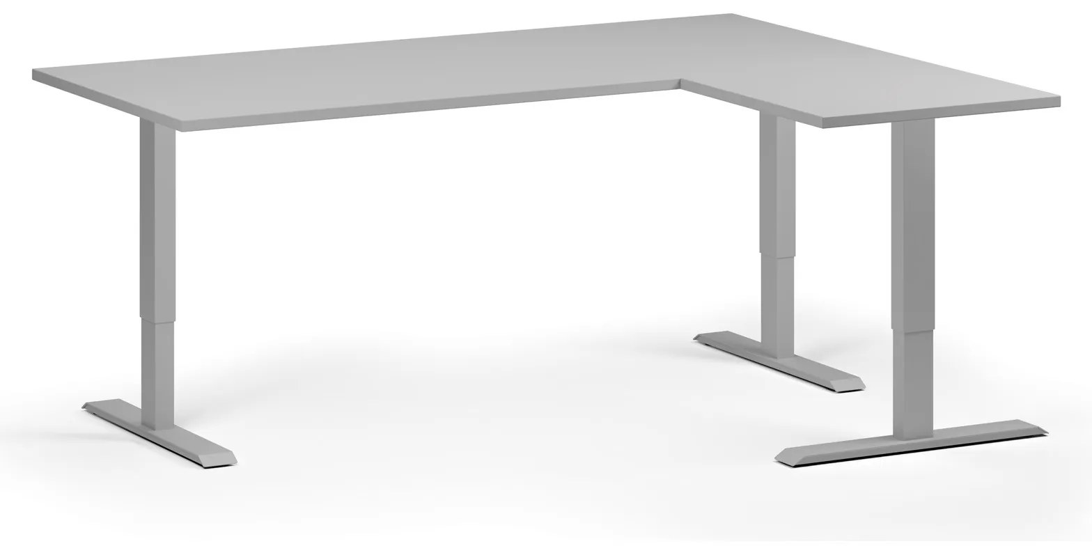 Výškovo nastaviteľný stôl, 180x140 cm, 3 motory, L/P, sivá podnož, sivá