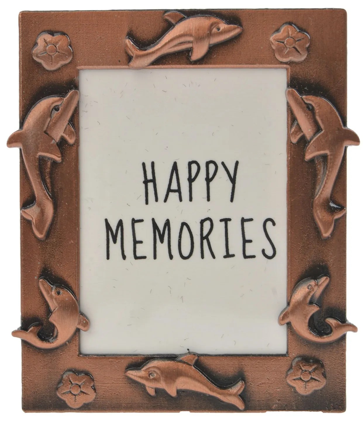 Kovový fotorámček s delfínmi - medený antik - 4 * 5 cm