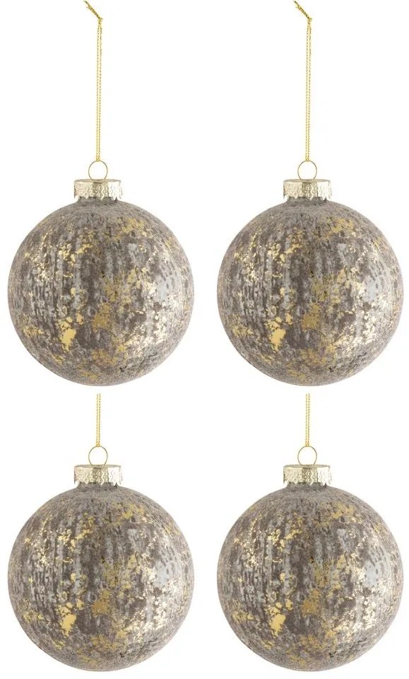 4ks šedá zlatá vianočná sklenená ozdoba Cleo - Ø 10 cm