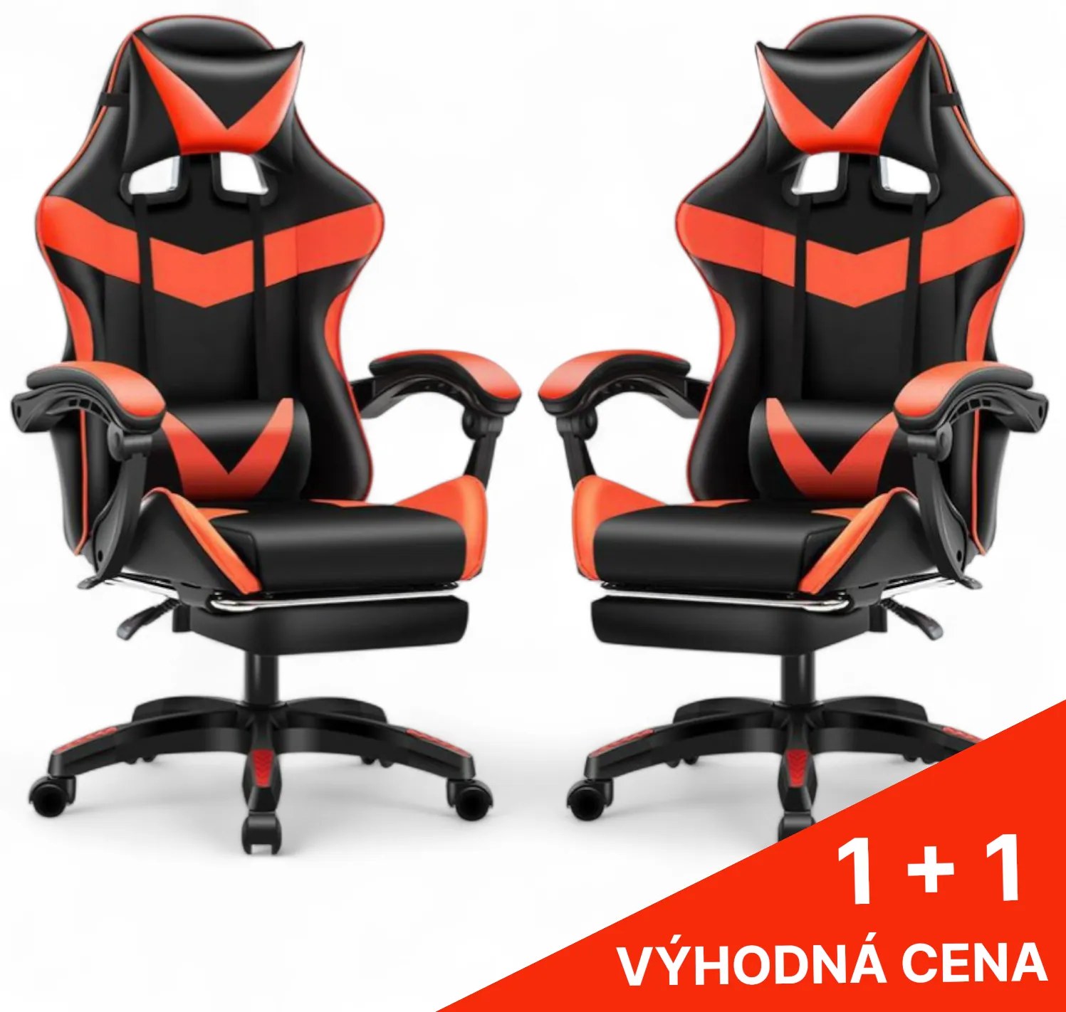 Kancelárska herná stolička s nastaviteľnou opierkou nôh - čierno-červená 1 + 1