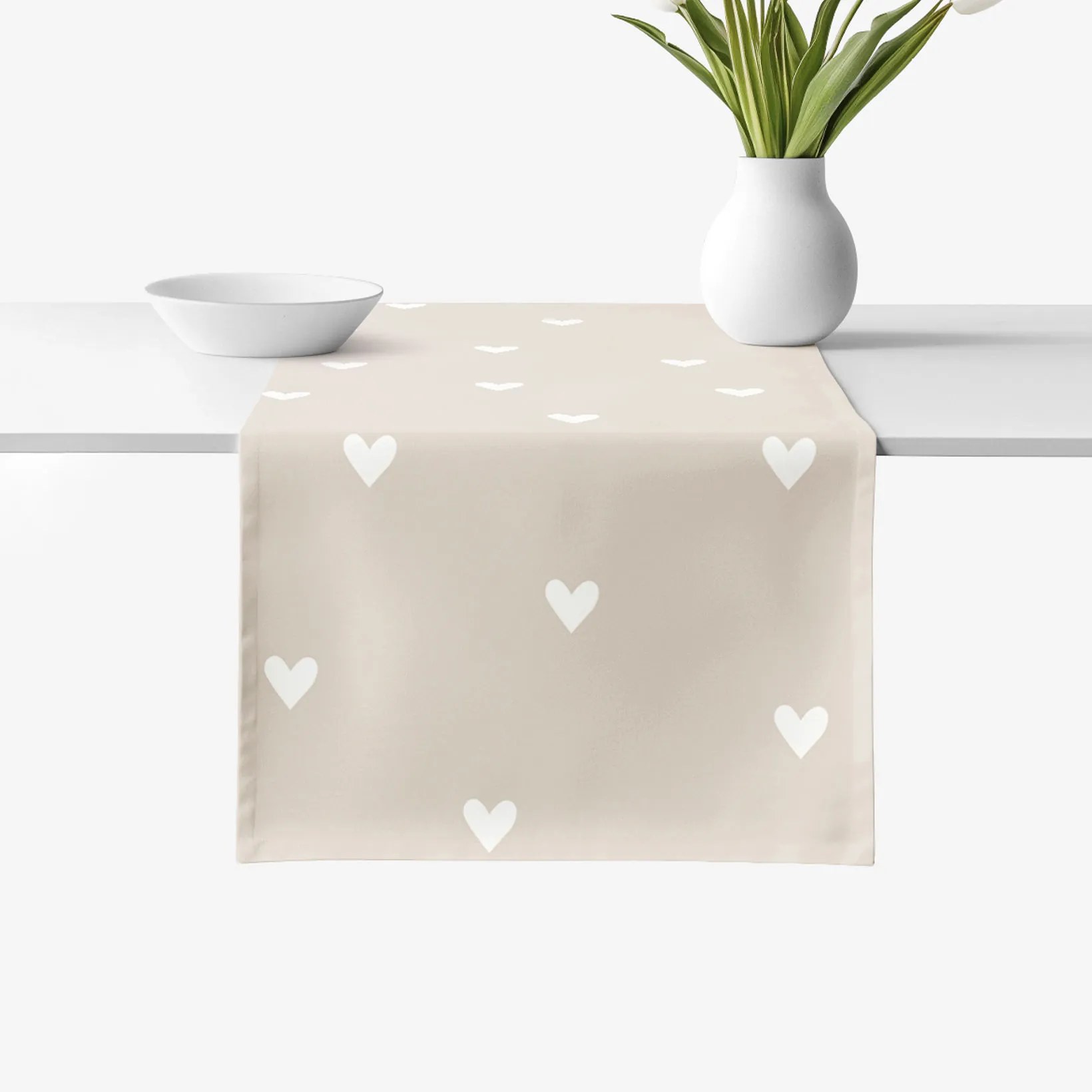 Goldea behúň na stôl 100% bavlnené plátno - srdiečka na latte 20x140 cm